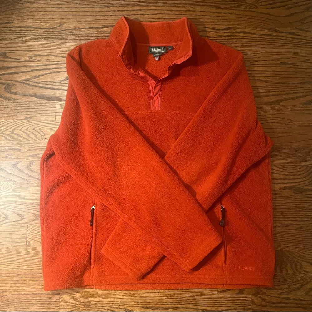 L.L. Bean Men's Orange Fleece Polartec Snap Pullover - Size Large
